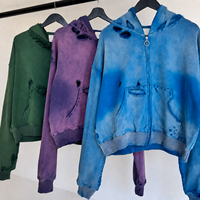 TOPSHOW Manufacturers Streetwear Custom Ripped 450 500 Gsm 100% Cotton French Terry Distressed Zip up Hoodie