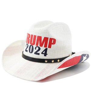 LDSC Wholesale Ready Made American Western Cowboy Hat Promotional USA Election Straw Hat Custom Summer Campaign Straw Hat