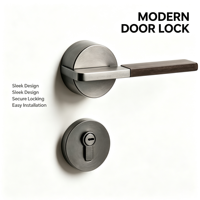 Poignée de porte moderne en bois de noyer gris argenté avec rosette ronde en alliage de zinc, ensemble de serrure de porte intérieure avec cylindre européen, pour passage et intimité