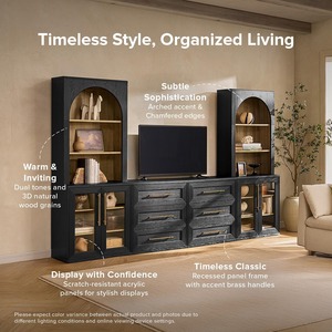 <span class=keywords><strong>Meuble</strong></span> <span class=keywords><strong>TV</strong></span> modulaire de style ferme moderne en chêne noir avec armoire de rangement centrale pour salon - Product Image 5
