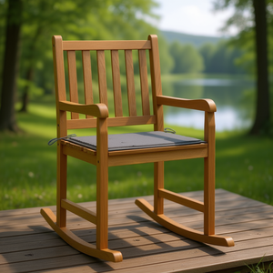 เก้าอี้โยกไม้สักพร้อมเบาะสีเทา เฟอร์นิเจอร์สวนกลางแจ้งที่สะดวกสบาย สไตล์ดั้งเดิม เก้าอี้ไม้เนื้อแข็ง - Product Image 2