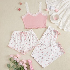 Nova Chegada Design de Moda Macio Sexy Lace Suave Leite De Seda Lingerie Pijamas Set Pijamas Pijamas para Mulheres Meninas - Product Image 1