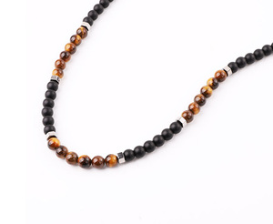 Fecho de pedra natural, fabricação direta de fábrica, pedra de olho de tigre, fosca, oníx, hematita, fecho de aço inoxidável personalizado, colar de homens - Product Image 3