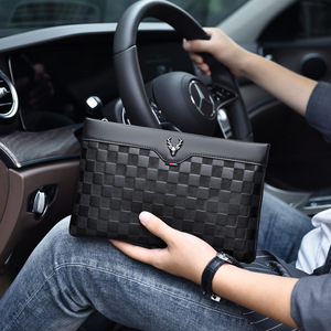 <span class=keywords><strong>Elegante</strong></span> Bolso de Negocios para <span class=keywords><strong>Hombre</strong></span> en Gris a Cuadros, con Adorno de León Metálico, Múltiples Ranuras para Tarjetas y Cierre de Cremallera - Product Image 4