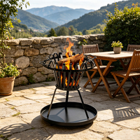 Support à bois de chauffage pour foyer extérieur, support à bûches, panier à feu pour barbecue, gril sans fumée en fonte thermolaquée noire