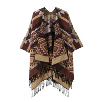 Heißer Herbst-Neuheit: Unisex Retro Western Azteken-Poncho-Schal mit Farbblock-Geometrischem Druck, Fransen und Kunstkaschmir-Cardigan als Reise-Cape
