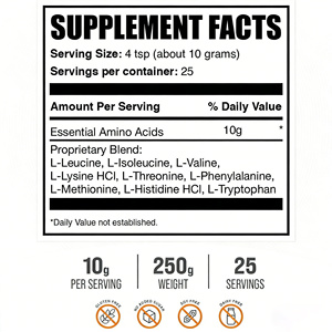 Poudre d'acides aminés pureté 99%+ Options <span class=keywords><strong>BCAA</strong></span>/EAA Sans sucre Sans additifs artificiels Certifié GMP OEM/ODM pour les marques mondiales - Product Image 6