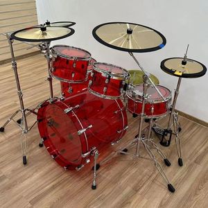 Juego <span class=keywords><strong>de</strong></span> Batería <span class=keywords><strong>de</strong></span> Jazz Clásico Profesional con Caja <span class=keywords><strong>de</strong></span> Acrílico, Parches <span class=keywords><strong>de</strong></span> Papel Encerado, Ajustable, Doble Capa, 5 Tambores y 4 Platillos para Adultos - Product Image 1