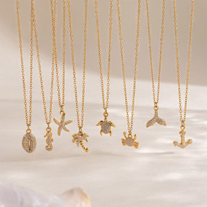 Collares de Moda Hawaiana de Verano, Joyería de Acero Inoxidable 316L, Chapado en Oro de 14k y 18k, Collar con Circonitas, para Mujer - Product Image 2