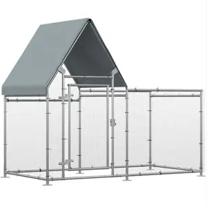 Large Poultry Coop Cage Hen House Rabbit Hutch for 4-6 Chickens Outdoor Galvanized Metal Enclosure