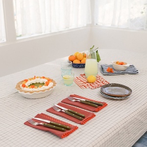 Wholesale Color Block <b>Linen</b> <b>Cloth</b> Napkins with Scallop Trim <b>Table</b> Napkin <b>Linen</b> Placemat <b>Linen</b> Cotton <b>Cloth</b> Napkins for Hotel - Product Image 4