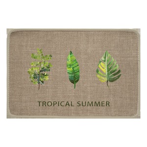 Alfombra de Baño con Diseño de Hojas Tropicales de Verano, Imitación Lino, Rectangular, Antideslizante, para Uso Doméstico - Product Image 5