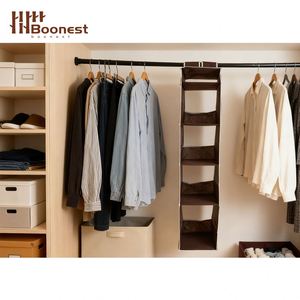 ตู้เสื้อผ้าแบบแขวน 5 ชั้น, ชั้นวางของพับได้สำหรับเสื้อผ้า, ถุงเก็บของแบบแขวนประหยัดพื้นที่ - Product Image 6