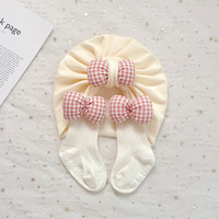 Gorro de algodón para recién nacidos, conjunto de diadema, accesorios suaves para bebés, niñas y niños de 0 a 12 meses, conjunto de manoplas y calcetines