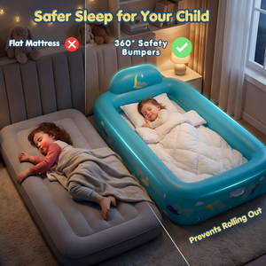 Blue Moon Star Print Kids <b>Inflatable</b> Travel Bed with Safety Rails for Toddlers Camping Home - Product Image 5