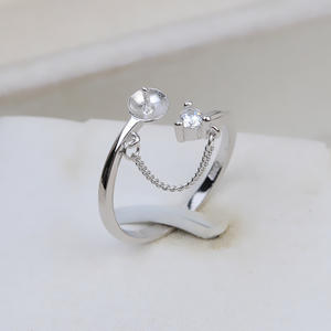 Bague ouverte en argent S925 pour femme, accessoires de bricolage, plateau vide pour perles de 6 à 8 mm, motif ovale, semi-fini, bijoux pour doigts 2037 - Product Image 2