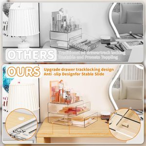 Clear Double Layer Cosmetic Storage <b>Drawer</b> With <b>Stackable</b> Design For Makeup Organizer Desktop Use - Product Image 3