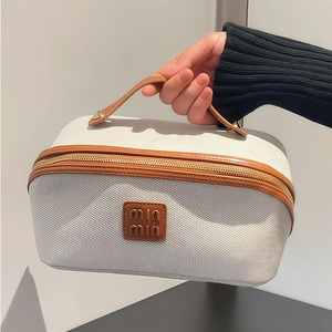 Minimalist Canvas Cosmetic Bag Large Capacity Trip <b>Makeup</b> <b>Case</b> With Handle - Product Image 1