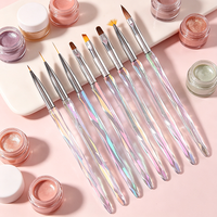 Ensemble de brosses à ongles personnalisables avec manche en cristal, poils en nylon doux, kit de manucure pour nail art en gel, vente en gros