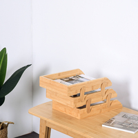 Organisateur de fichiers pliable en bambou à 3 niveaux pour bureau et salon avec plateaux de rangement multifonctions
