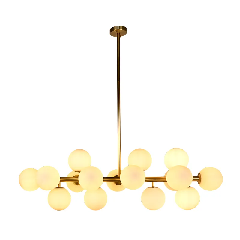 Modern Luxury Hand-blown Frosted Glass Ball Chandelier Living Room Bedroom Adjustable Height Gold Pendant Light