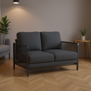 Dark <b>Grey</b> 2 Seater Sofa Polyester Fabric Metal <b>Frame</b> Modern Living Room Furniture - Product Image 2