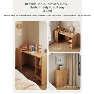 <b>Solid</b> <b>Wood</b> Nordic Folding Desk-<b>Bookcase</b> Combo; Compact Home Computer Desk Bedroom Vanity Study/Office Workstation No Assembly - Product Image 6