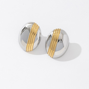 Boutique de mode Femme Personnalisé Dernières Conceptions En Acier Inoxydable Or Grand Cercle Deux Tons Couleurs Oeuf Minimaliste Boucles D'oreilles - Product Image 1