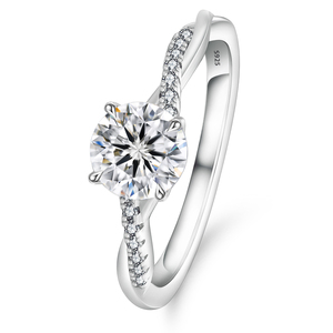 Anillo de Compromiso y Boda para Mujer con Diamante Moissanite Redondo de 1 Quilate, Plata de Ley 925, Chapado en Oro Blanco, VVS, Solitario - Product Image 2