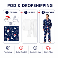 Set Piyama Natal Keluarga Seragam Biru Dongker Custom, Pakaian Tidur Sublimasi AOP, Mendukung 1pc POD Dropshipping, Mockup Gratis, Piyama Natal