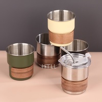 Tasse à café en acier inoxydable plaqué avec manchon en bois, plusieurs options de couleurs, anti-brûlure, pour la maison et le bureau