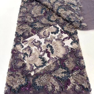 Hot Bán Chất Lượng Cao Thanh Lịch Lưới Handmade Đính Cườm Đầy Màu Sắc Hoa Pháp Ren Với Sequins Vải Cho Đám Cưới Cho Đảng - Product Image 1