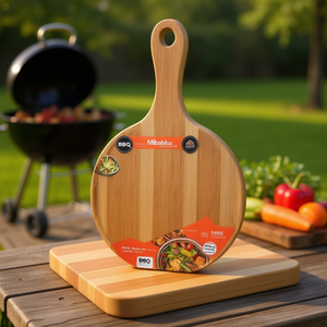 กระทะเสิร์ฟบาร์บีคิวพร้อมด้ามจับ แผ่นไม้สำหรับทำอาหารกลางแจ้ง - Product Image 3