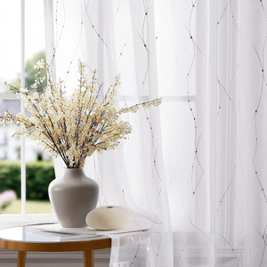 Voilage Moderne Argenté à Pois, Rideau Transparent Filtrant la Lumière avec Œillets pour Salon, Chambre et Décoration Intérieure - Product Image 4