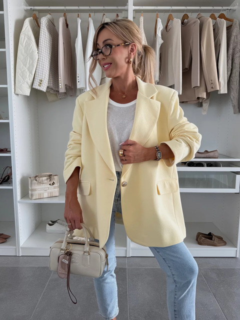 Fashionable Solid Color Lapel Blazer  Casual Loose Comfortable Long Sleeve Coat Women's Mid-Length Top