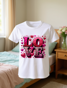 T-Shirt da Donna con Stampa Cuori Rosa, 180g, Morbida ed Elastica, Top Casual a Maniche Corte, Vestibilità Regolare, Lavabile in Lavatrice - Product Image 2