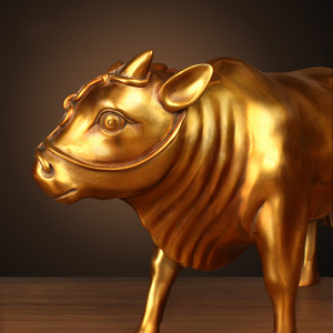 Brass Ox Figurine Cast Bronze Zodiac Craft Gold Color Handmade Decor For Living Room Office Gift - Product Image 4