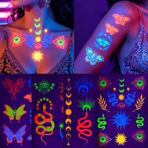 Autocollants corporels phosphorescents, série Boho <span class=keywords><strong>Soleil</strong></span> <span class=keywords><strong>Lune</strong></span> Serpent Œil Maléfique, tatouages temporaires lumineux pour adultes - Product Image 3