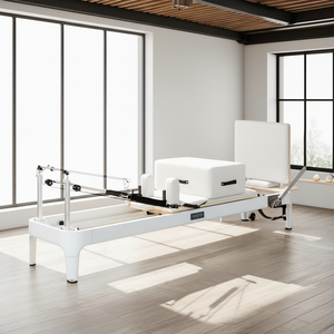 La Mejor Máquina de Pilates Reformer con Barra Ajustable para Pies, Color Blanco y Negro Personalizable, Reformer de Aluminio para Estudio - Product Image 1
