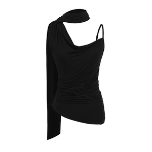 Débardeur asymétrique à col halter pour <span class=keywords><strong>femme</strong></span>, drapé, froncé, avec ceinture à nouer, couleur unie, sexy, décontracté, sans manches, style streetwear, pour l'été - Product Image 2