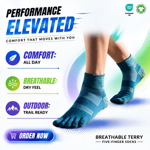 Chaussettes de sport à cinq doigts COOLMAX avec logo personnalisé, séchage rapide, respirantes, compression de la voûte plantaire, semelle en tissu éponge, fabricant OEM en gros - Product Image 1