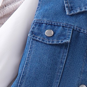 Vestido de Encaje Blanco de Manga Larga con Burbujas, Estilo Casual para Niñas, Primavera-Otoño, con Chaleco Vaquero Irregular, 2 Piezas, Ropa Infantil Nueva - Product Image 5