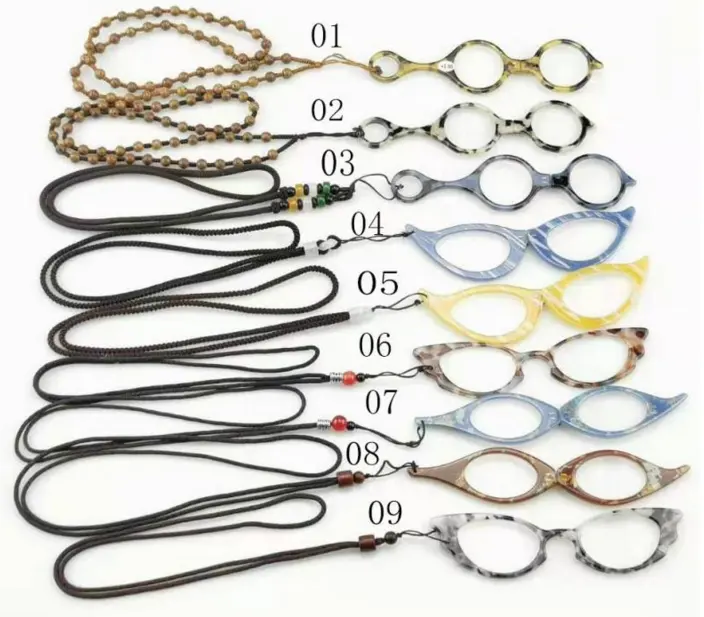 multiple styles quality hanging neck rope thin optics frame nose clip reading glasses without arms