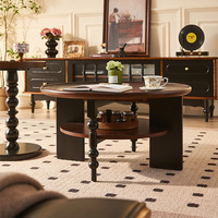 Table basse double couche en bois massif de style français vintage DISHI, table d'appoint de salon de style mid-century, petite table à thé