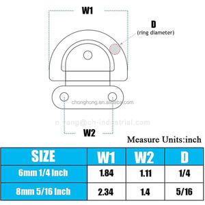 Anillo de fijación de hardware de barco de 8mm, D marinos de anillos en acero inoxidable 316, placa de ojo de almohadilla plegable para cubierta de amarre para yate de barco - Product Image 2