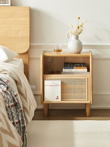 M2021 Rattan Nightstand <strong>OAK</strong> Wood Side <strong>Table</strong> with 1 <strong>Drawers</strong> Wooden <strong>End</strong> <strong>Table</strong> Square Bedside <strong>Table</strong> with Open Storage for Bedroom - Product Image 5