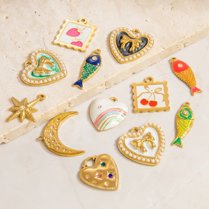 Dijes de acero inoxidable con forma de corazón, pez, estrella y luna, accesorios de joyería DIY para mujer, regalo. - Product Image 2