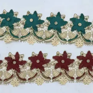 Latest embroidery designs flower lace luxury African 3D lace with beads