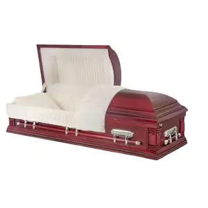 Caixão de madeira maciça América com acabamento cereja interior veludo marfim caixão de madeira e caixão funerário urnas de cremação cama de caixão