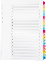 Carpeta A4 Multicolor con Pestañas Preimpresas, Multiperforada A-Z, 20 Partes Reforzadas